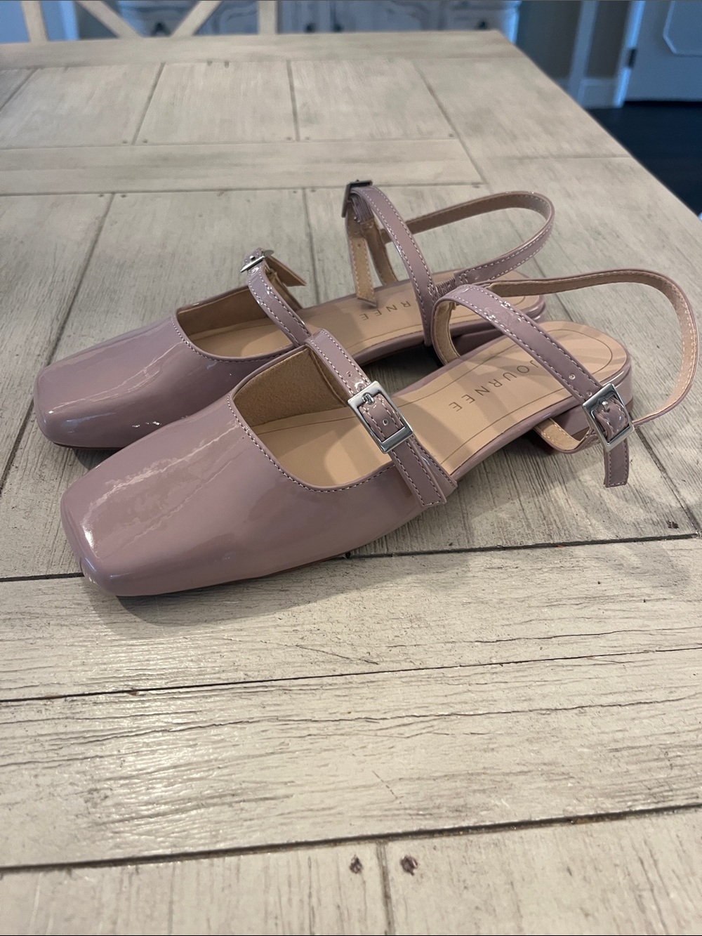 Journee Patent Leather Square-Toe Slingback in Dusty Mauve